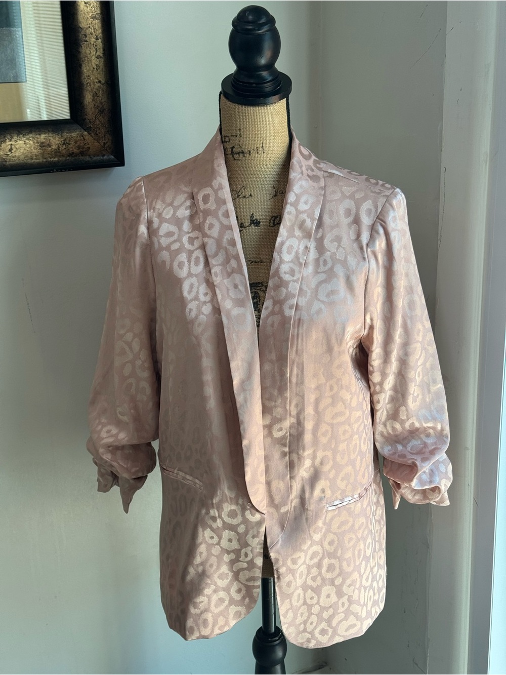 Women's Pink Satin Leopard-Print Blazer and shorts